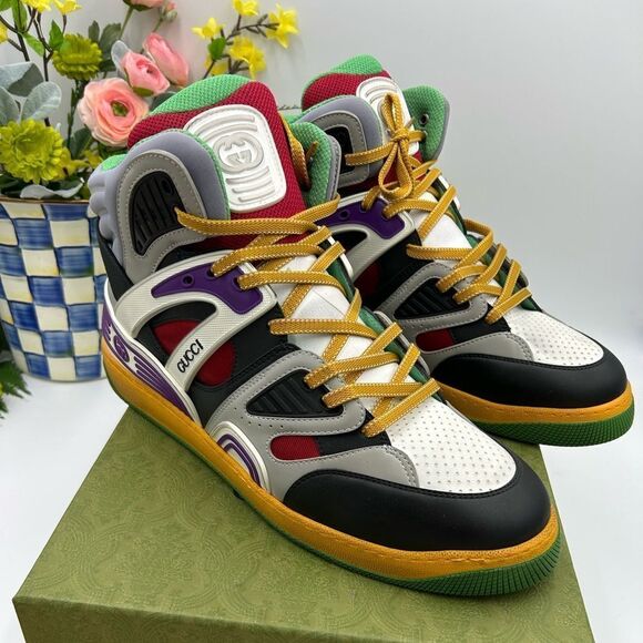Men’s Gucci, leather high top basket sneakers size 14.5 made in Italy - Picture 1 of 11